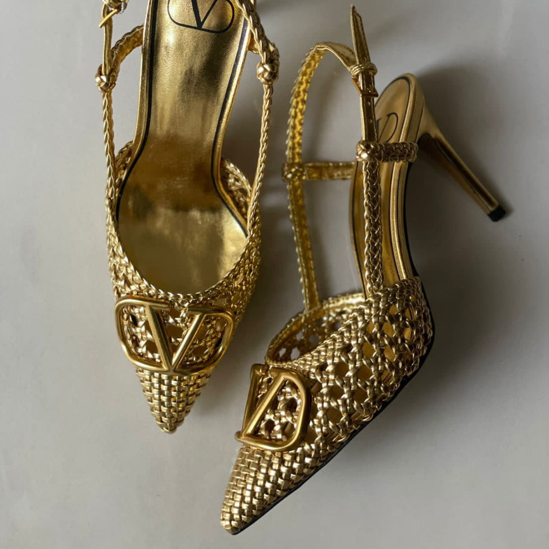 alentino Garavani VLogo Woven Slingback Shoes