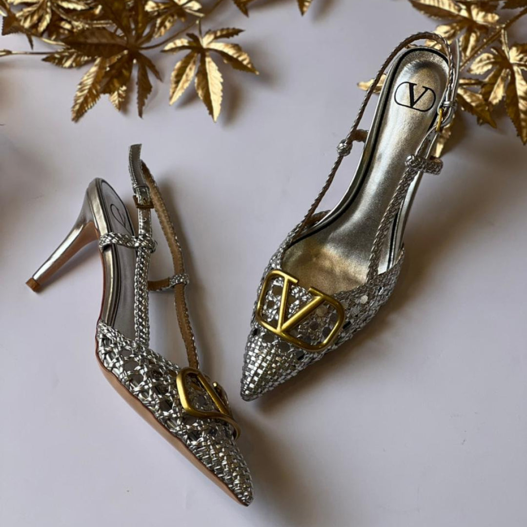 alentino Garavani VLogo Woven Slingback Shoes