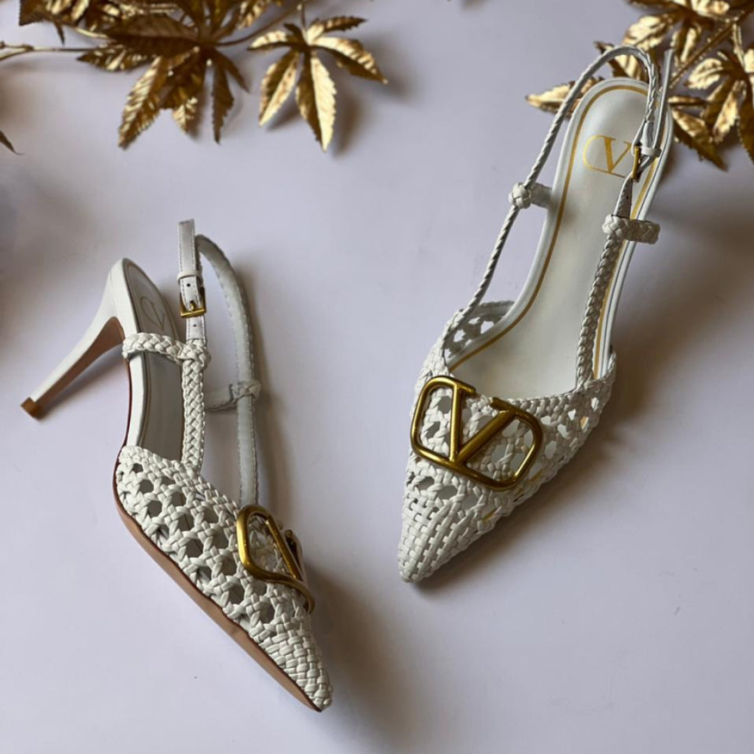 alentino Garavani VLogo Woven Slingback Shoes