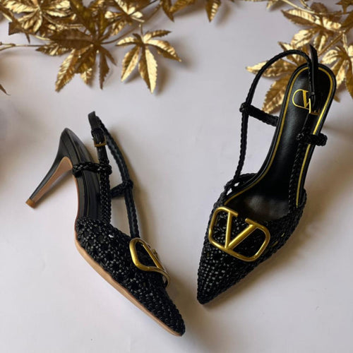 alentino Garavani VLogo Woven Slingback Shoes