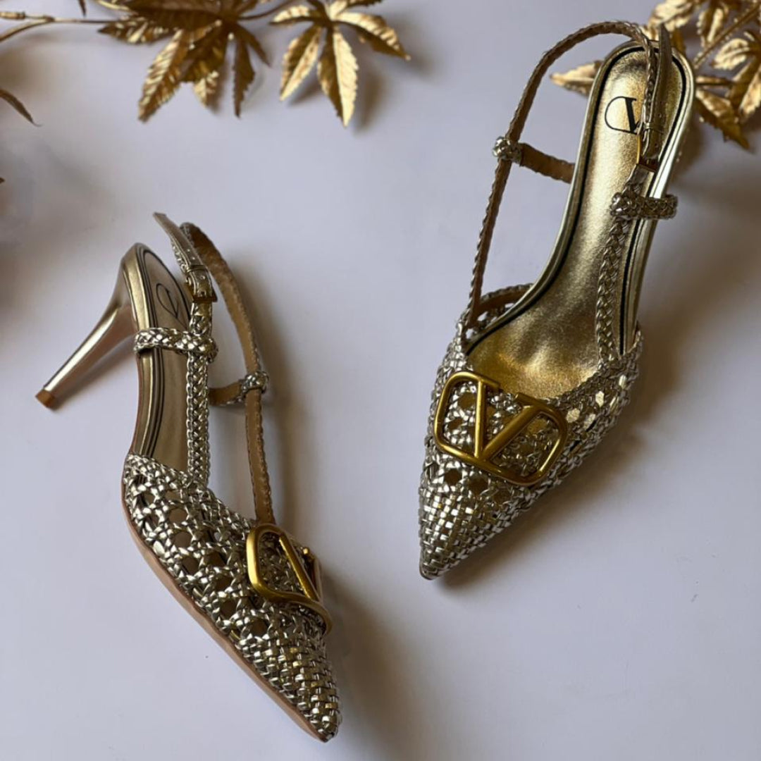 alentino Garavani VLogo Woven Slingback Shoes