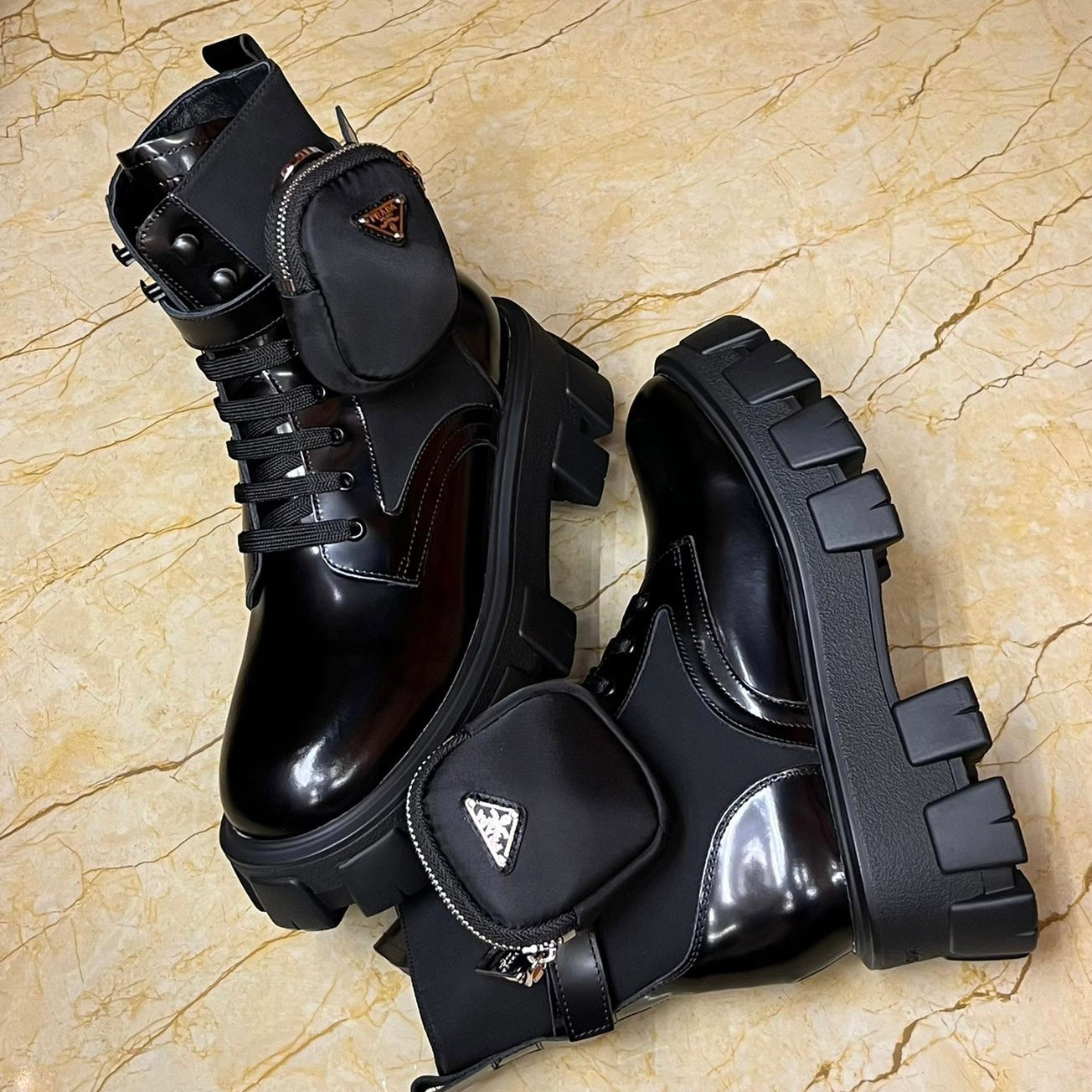 Prada Monolith Combat Boots with Pouch