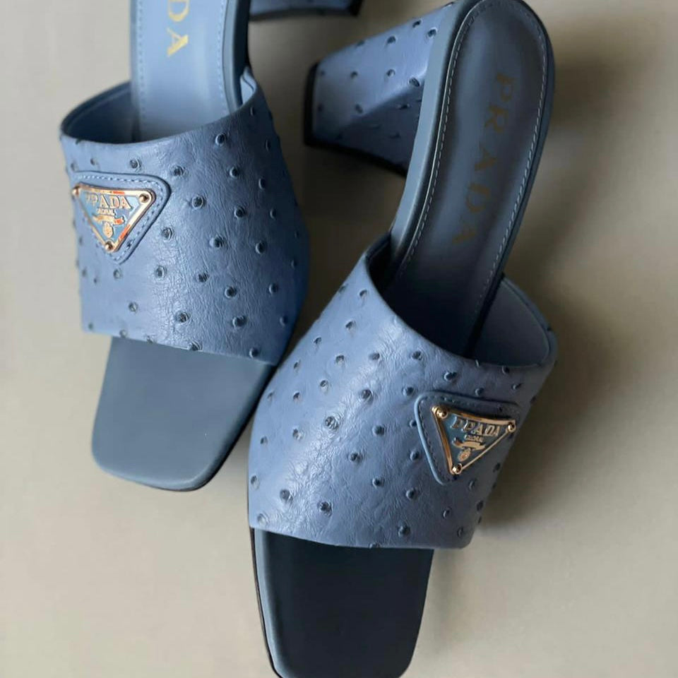 Prada Blue Embossed Heeled Shoes