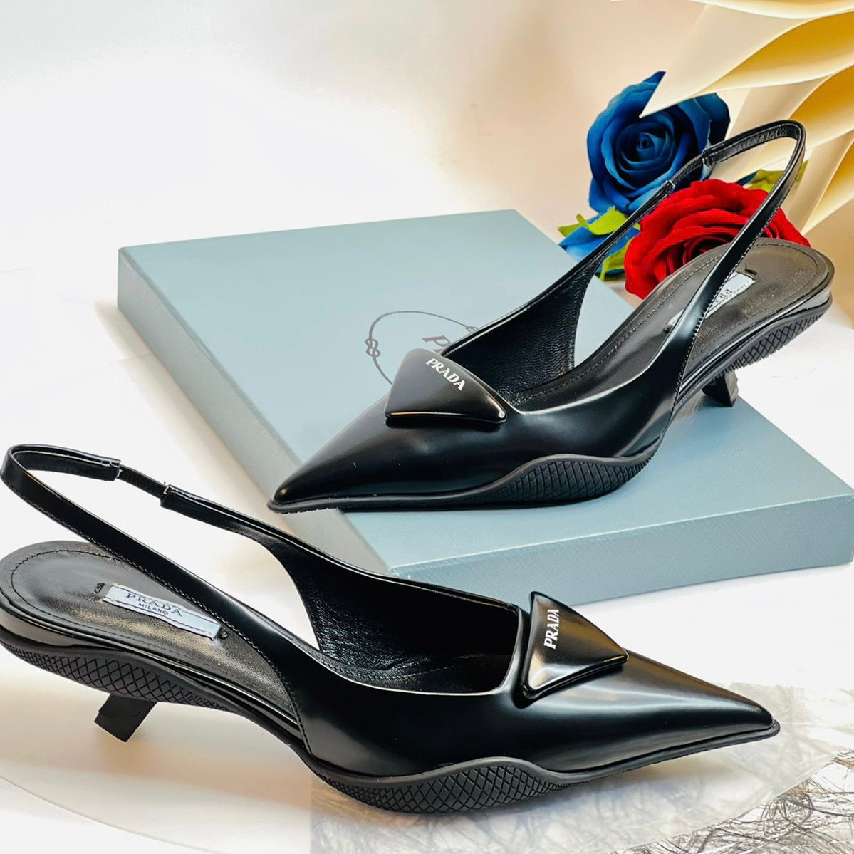 Prada Satin Slingback Kitten Shoes