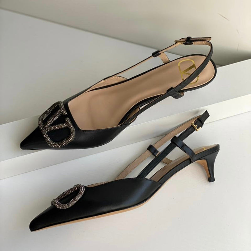 Valentino Garavani VLogo Crystal Slingback Kitten Shoes