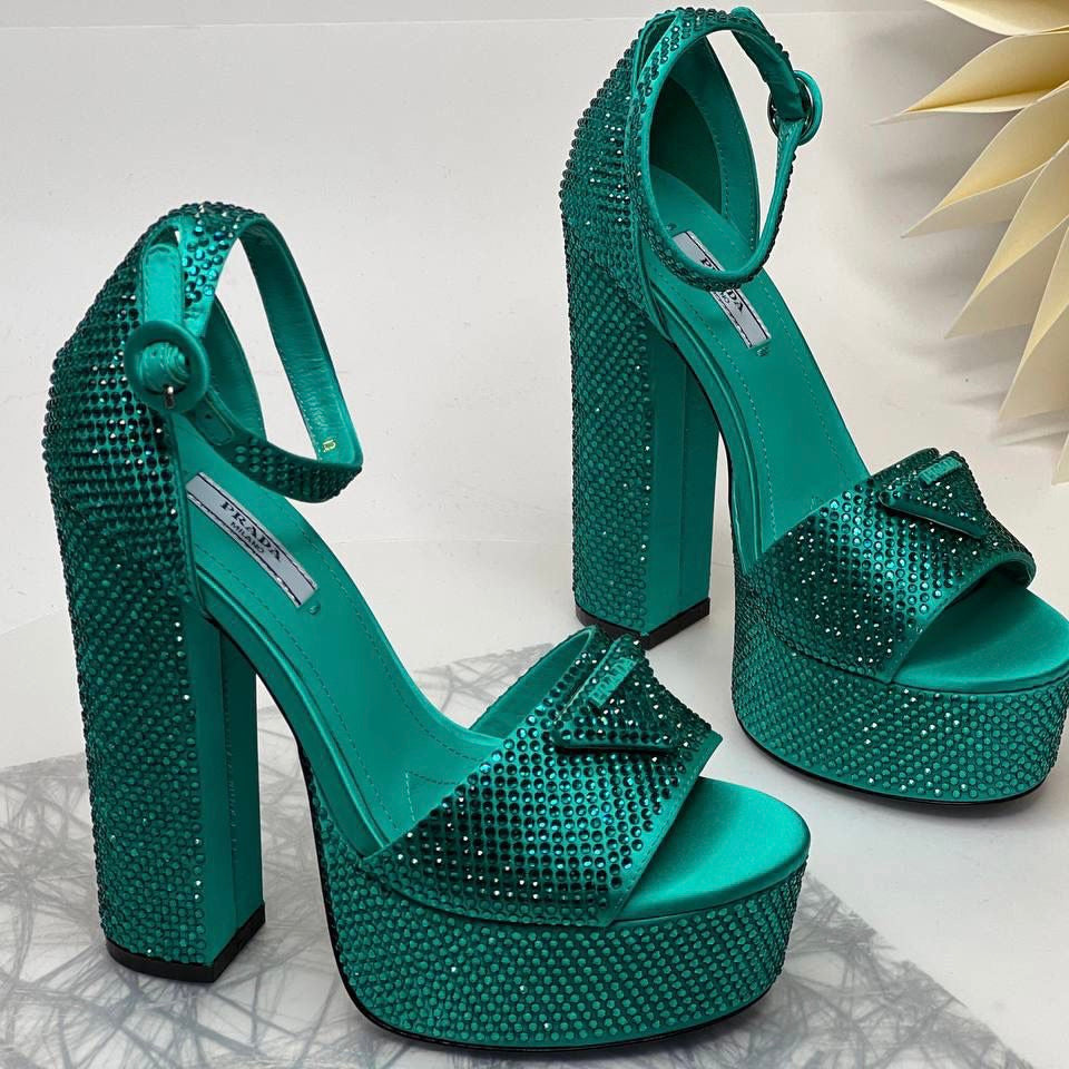 Prada Satin Crystal Platform Shoes