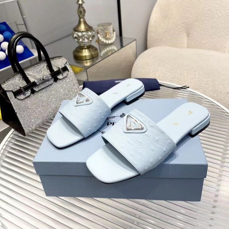 Prada Embossed Leather Slide Shoes