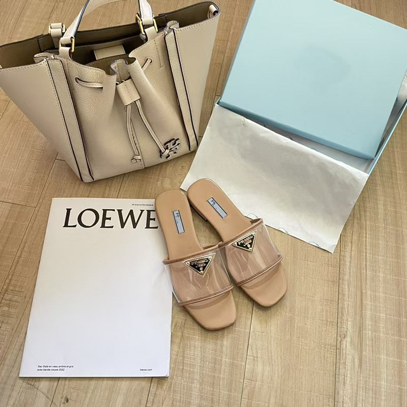 Prada Patent Logo Slide Shoes