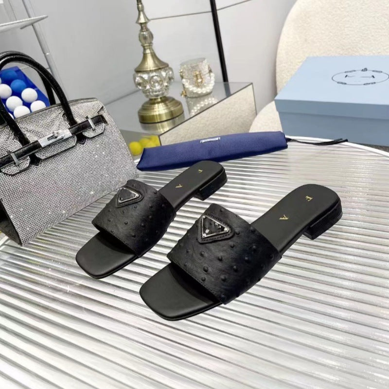 Prada Embossed Leather Slide Shoes