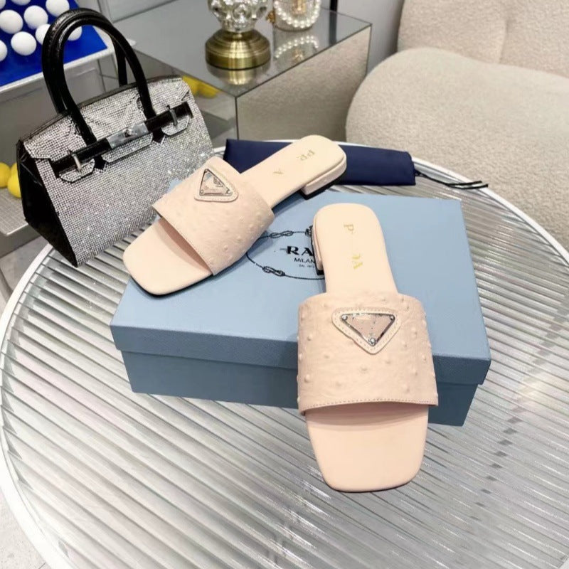 Prada Embossed Leather Slide Shoes