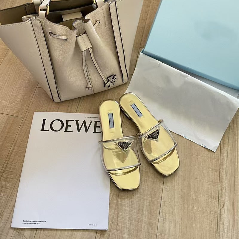 Prada Patent Logo Slide Shoes