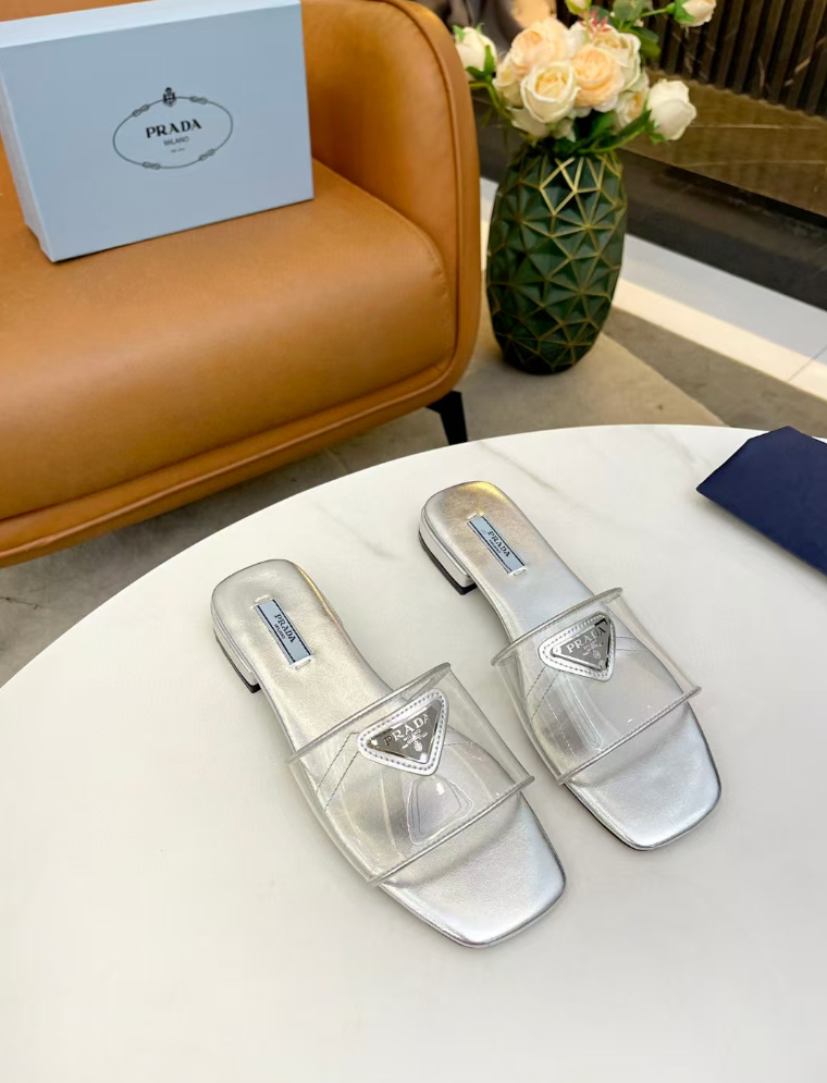 Prada Rubber Logo Slide Shoes