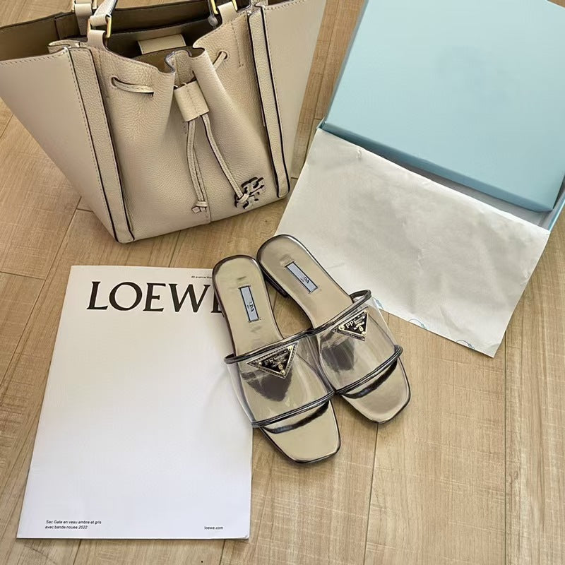 Prada Patent Logo Slide Shoes