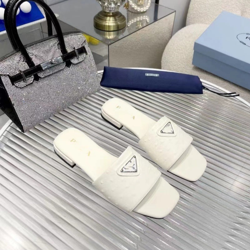 Prada Embossed Leather Slide Shoes