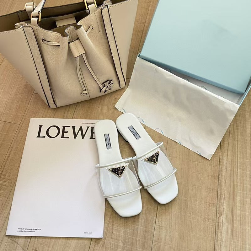 Prada Patent Logo Slide Shoes